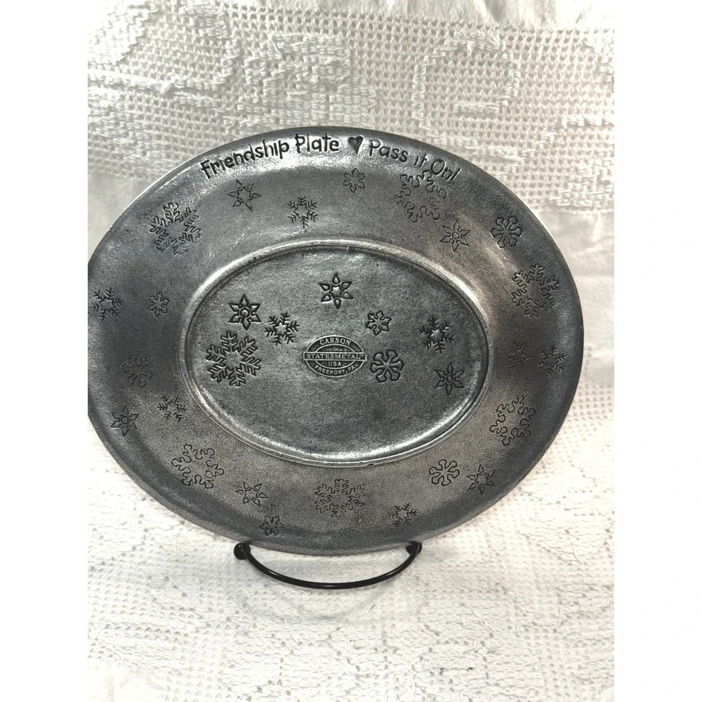 Carson Statesmetal Snowman Friendship Plate Pewter Style Serving Platter USA